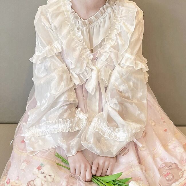 YUMEKAWA ♡ ( 3 colors ) thin short ruffle cardigan #jya2
