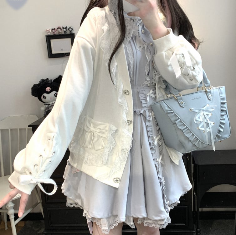YUMEKAWA ♡ ( 3 colors ) V-neck cardigan with heart buttons #jya7