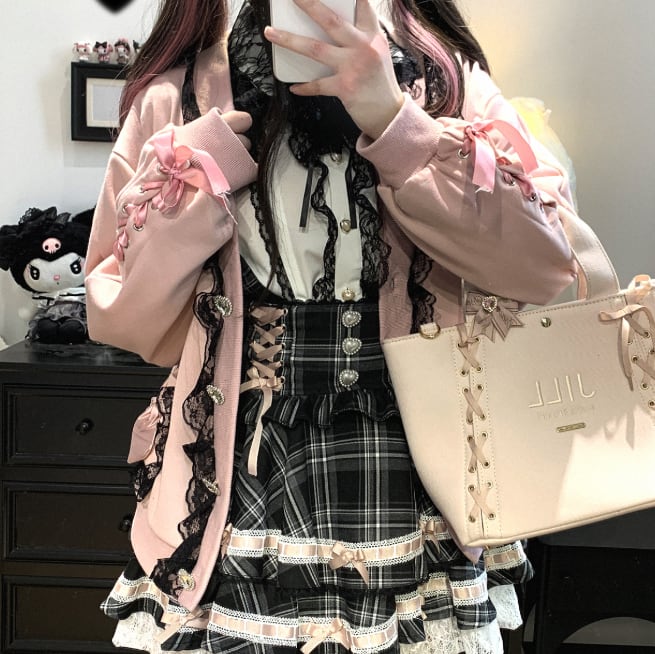 YUMEKAWA ♡ ( 3 colors ) V-neck cardigan with heart buttons #jya7
