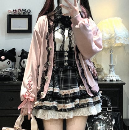 YUMEKAWA ♡ ( 3 colors ) V-neck cardigan with heart buttons #jya7