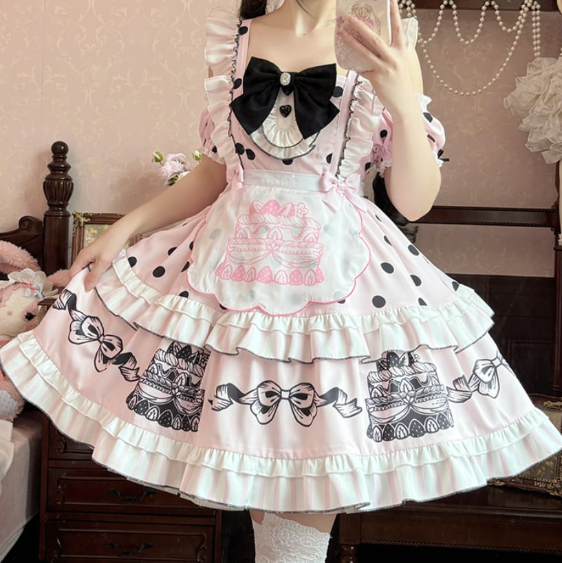 Manufactured after order ♡ ( 2 colors ) Dotted off the shoulder maid outfit #kos29