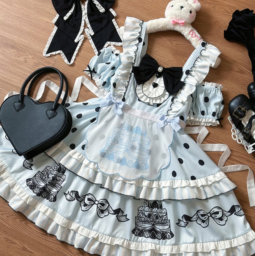 Manufactured after order ♡ ( 2 colors ) Dotted off the shoulder maid outfit #kos29