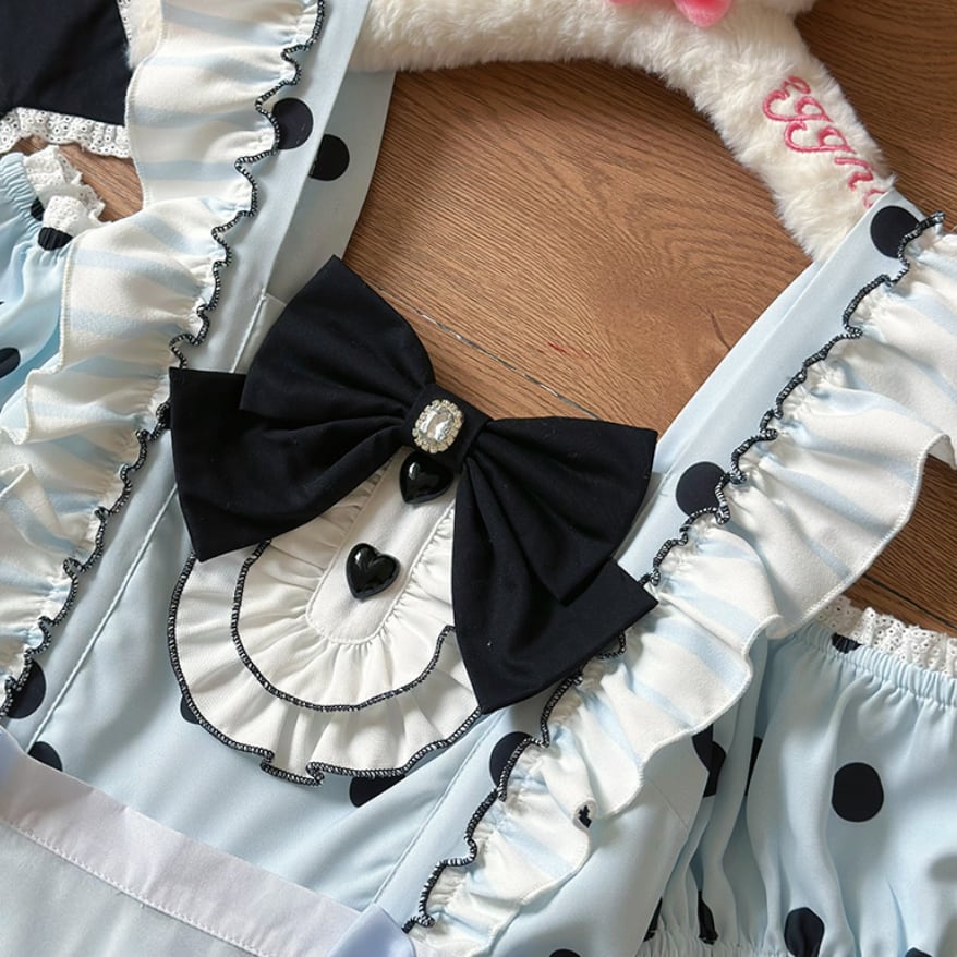 Manufactured after order ♡ ( 2 colors ) Dotted off the shoulder maid outfit #kos29