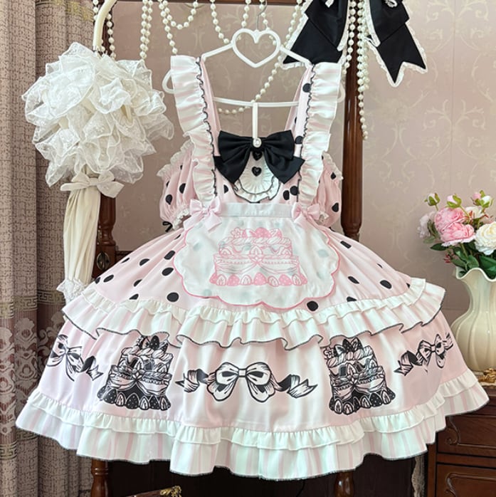 Manufactured after order ♡ ( 2 colors ) Dotted off the shoulder maid outfit #kos29