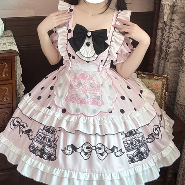 Manufactured after order ♡ ( 2 colors ) Dotted off the shoulder maid outfit #kos29