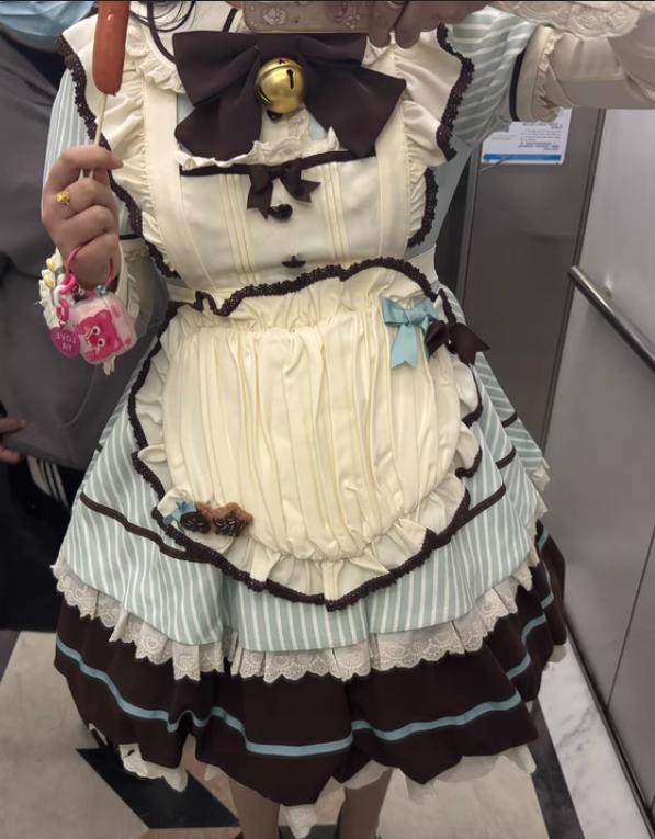 YUMEKAWA ♡ ( 3 colors ) Heart Apron Maid Outfit Complete Matching Clothes #kos37