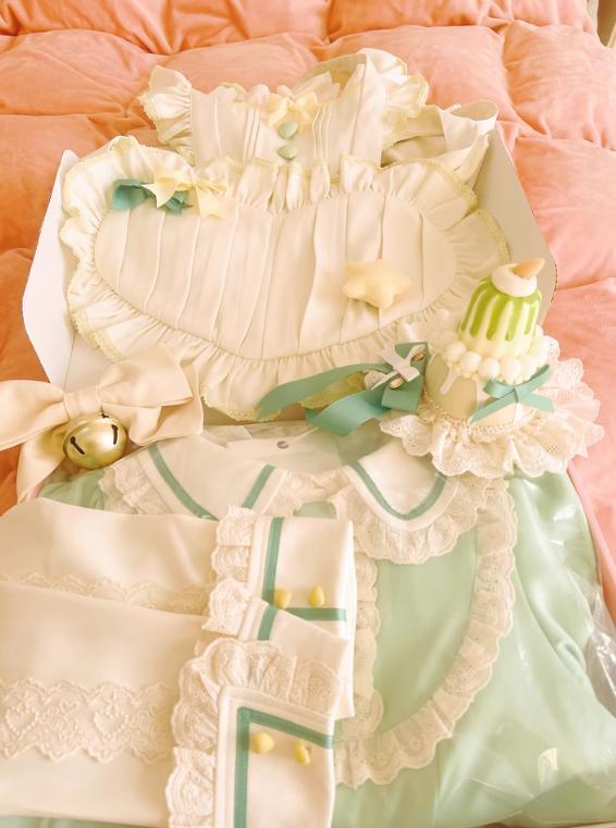YUMEKAWA ♡ ( 3 colors ) Heart Apron Maid Outfit Complete Matching Clothes #kos37