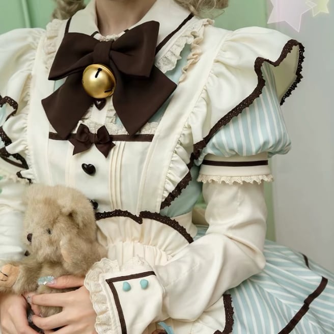 YUMEKAWA ♡ ( 3 colors ) Heart Apron Maid Outfit Complete Matching Clothes #kos37