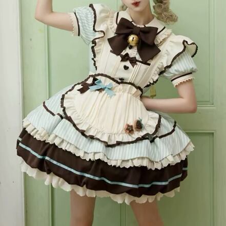 YUMEKAWA ♡ ( 3 colors ) Heart Apron Maid Outfit Complete Matching Clothes #kos37