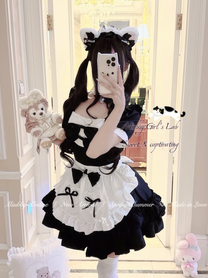 YUMEKAWA ♡ Maid outfit with choker & white catsuit #kos38