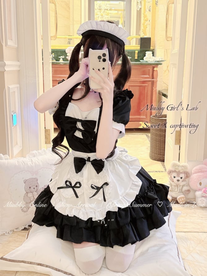 YUMEKAWA ♡ Maid outfit with choker & white catsuit #kos38