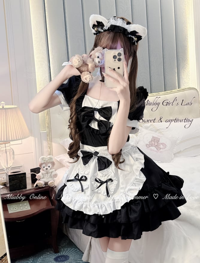 YUMEKAWA ♡ Maid outfit with choker & white catsuit #kos38