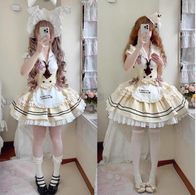 YUMEKAWA ♡ ( 3 colors ) striped maid outfit with tie #kos45