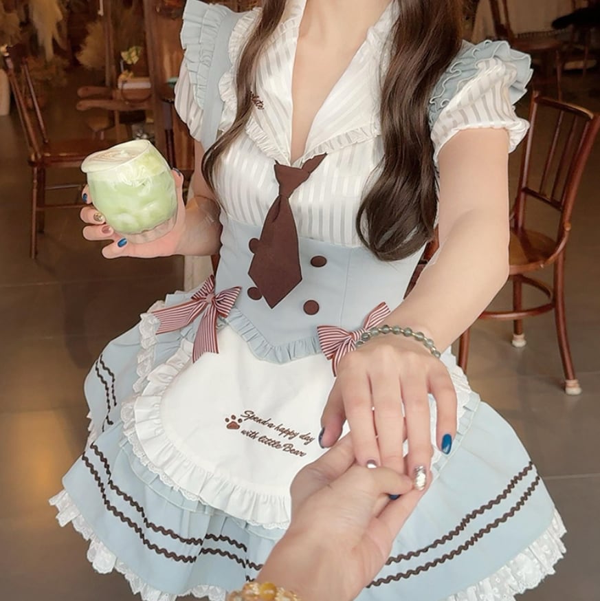 YUMEKAWA ♡ ( 3 colors ) striped maid outfit with tie #kos45