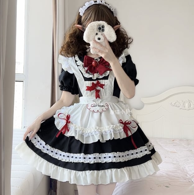 YUMEKAWA ♡ Maid outfit set with back ribbon #kos46
