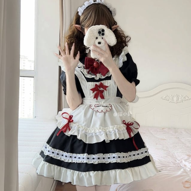 YUMEKAWA ♡ Maid outfit set with back ribbon #kos46