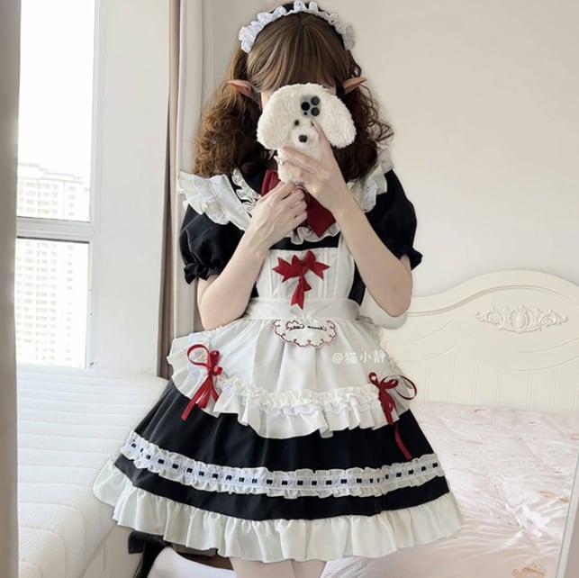 YUMEKAWA ♡ Maid outfit set with back ribbon #kos46