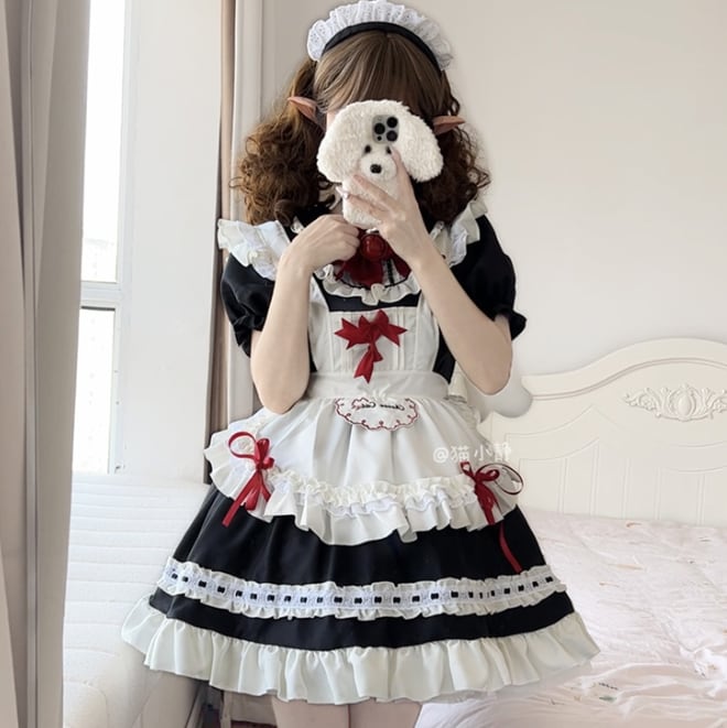 YUMEKAWA ♡ Maid outfit set with back ribbon #kos46