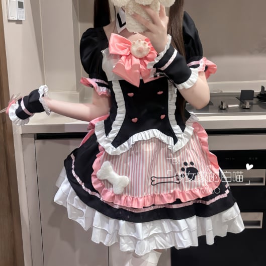YUMEKAWA ♡ Striped maid costume with paw print #kos55