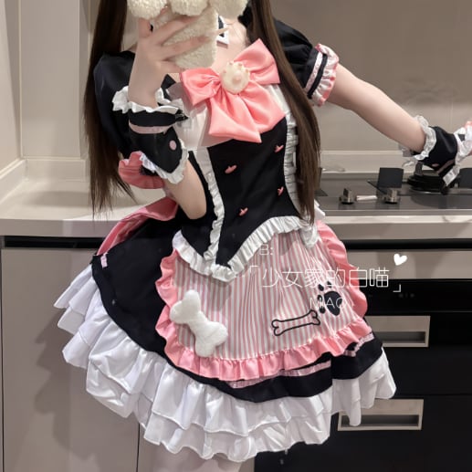 YUMEKAWA ♡ Striped maid costume with paw print #kos55