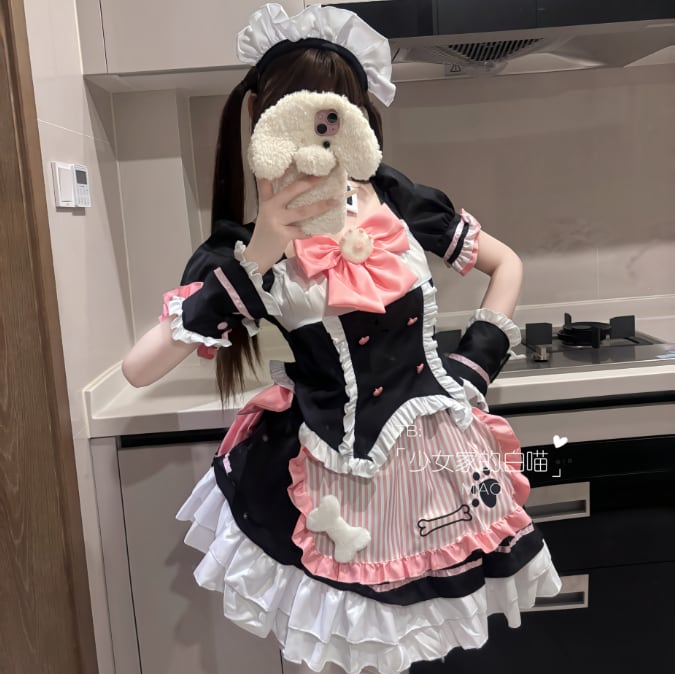 YUMEKAWA ♡ Striped maid costume with paw print #kos55