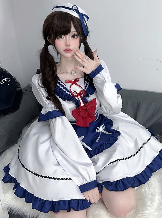 YUMEKAWA ♡ Choice of sleeve length♪ Lolita Sailor Maid Suit #kos66