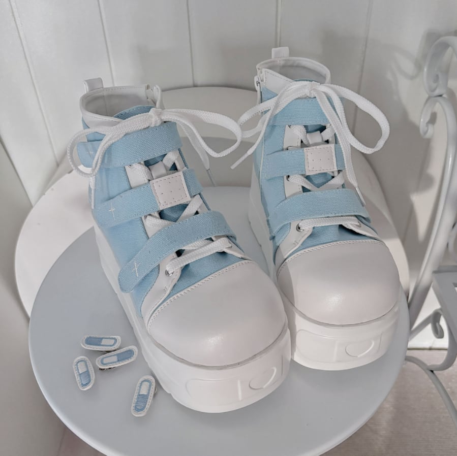 YUMEKAWA ♡ ( 4 colors ) cross thick sole high cut shoes #kutu15