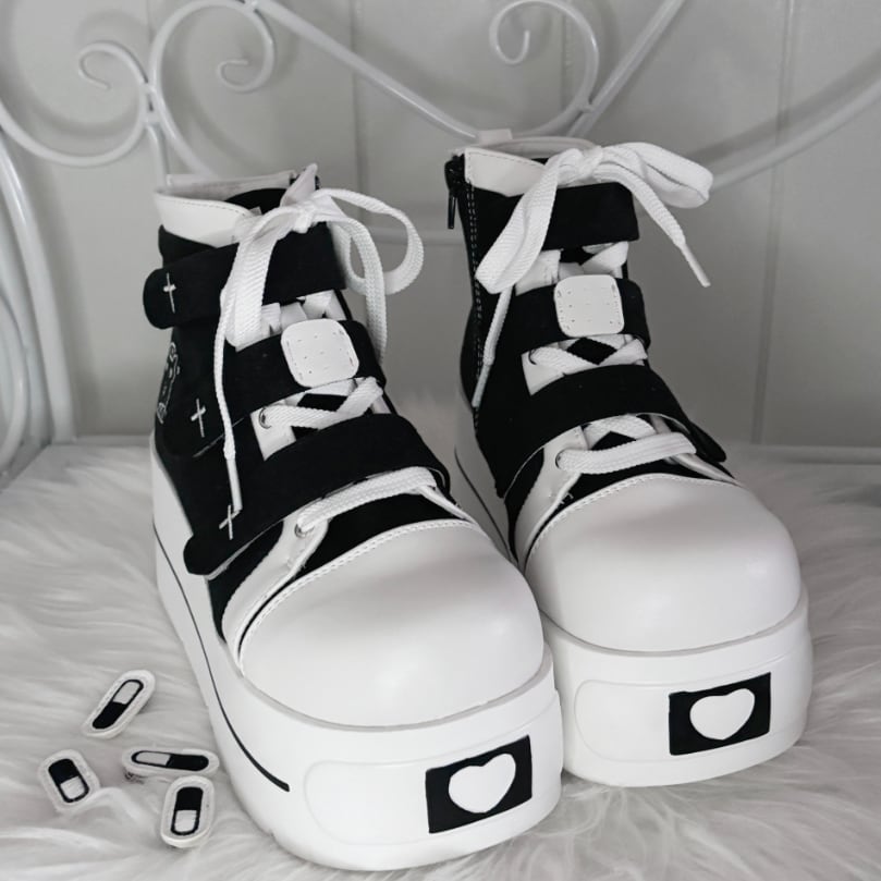 YUMEKAWA ♡ ( 4 colors ) cross thick sole high cut shoes #kutu15