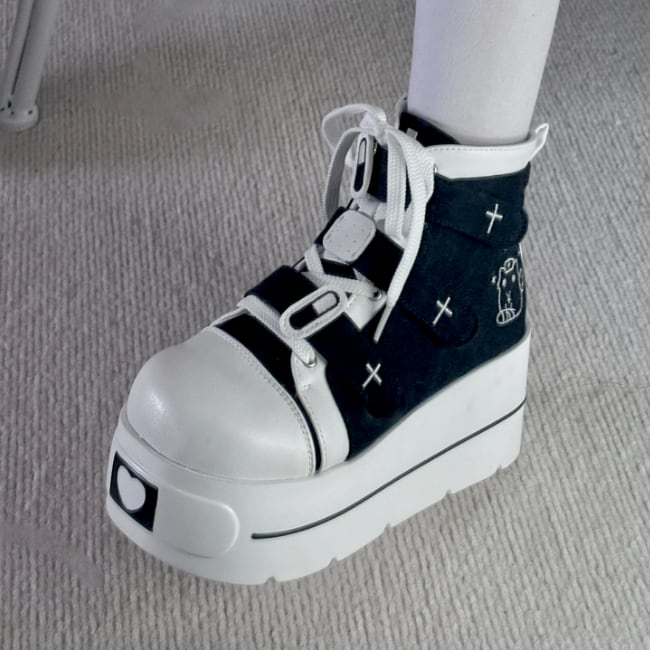 YUMEKAWA ♡ ( 4 colors ) cross thick sole high cut shoes #kutu15