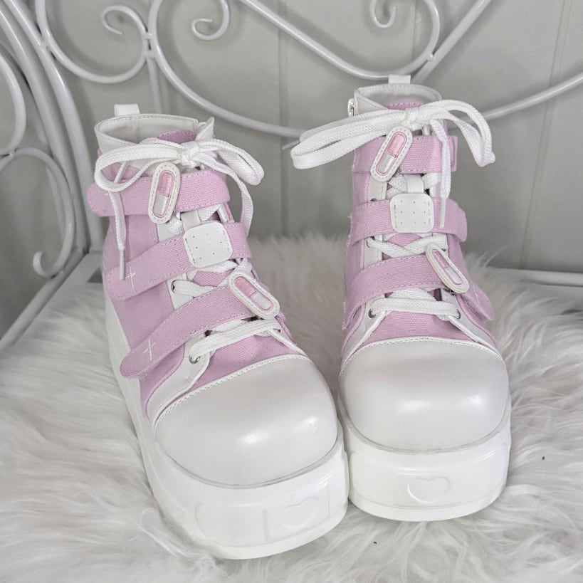YUMEKAWA ♡ ( 4 colors ) cross thick sole high cut shoes #kutu15