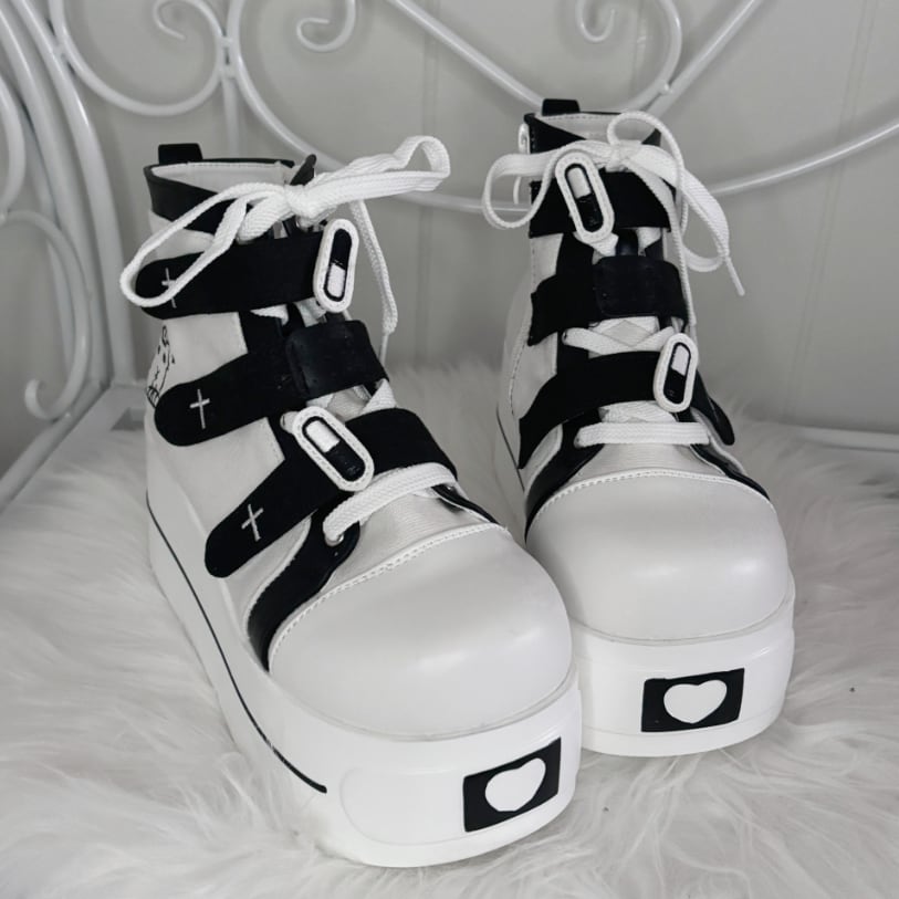 YUMEKAWA ♡ ( 4 colors ) cross thick sole high cut shoes #kutu15
