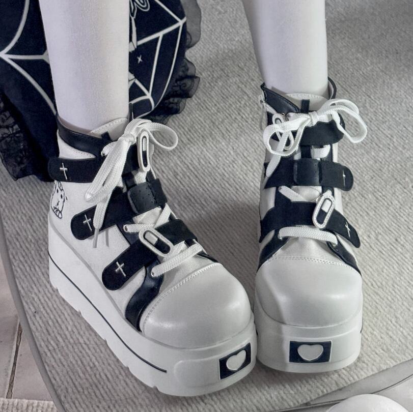 YUMEKAWA ♡ ( 4 colors ) cross thick sole high cut shoes #kutu15