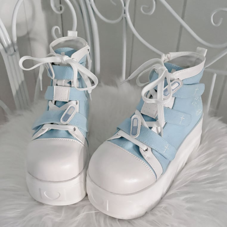 YUMEKAWA ♡ ( 4 colors ) cross thick sole high cut shoes #kutu15