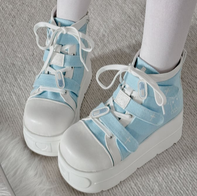 YUMEKAWA ♡ ( 4 colors ) cross thick sole high cut shoes #kutu15