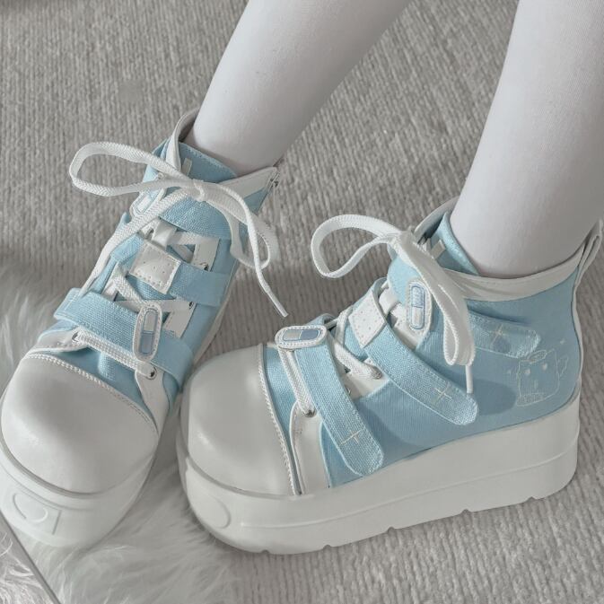 YUMEKAWA ♡ ( 4 colors ) cross thick sole high cut shoes #kutu15