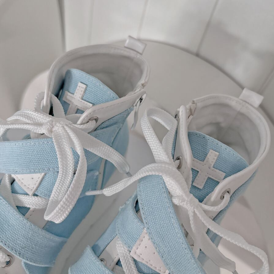 YUMEKAWA ♡ ( 4 colors ) cross thick sole high cut shoes #kutu15