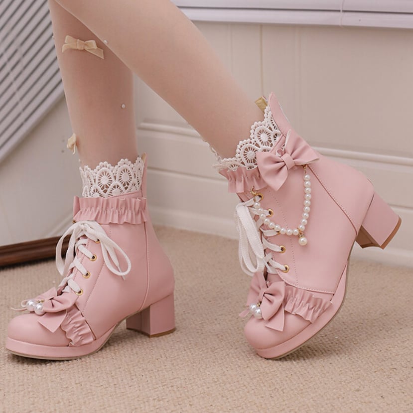 YUMEKAWA ♡ ( 3 colors ) High-cut boots with pearls #kutu38