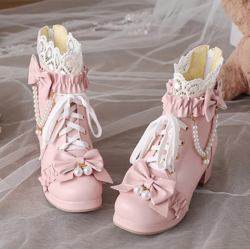YUMEKAWA ♡ ( 3 colors ) High-cut boots with pearls #kutu38