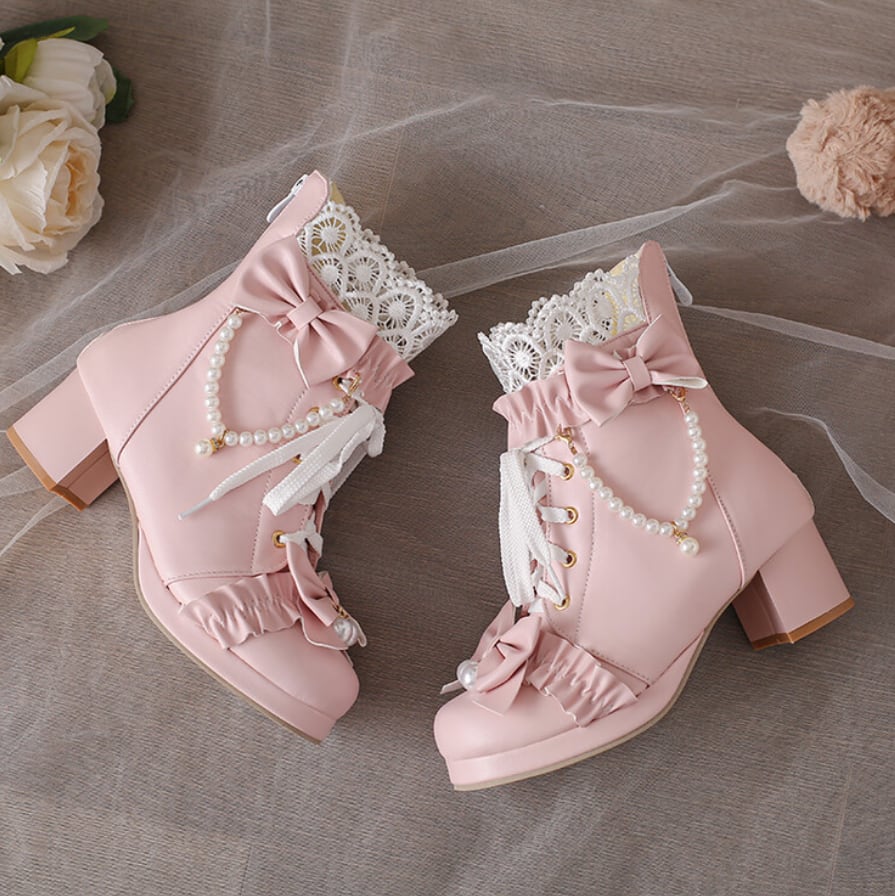 YUMEKAWA ♡ ( 3 colors ) High-cut boots with pearls #kutu38