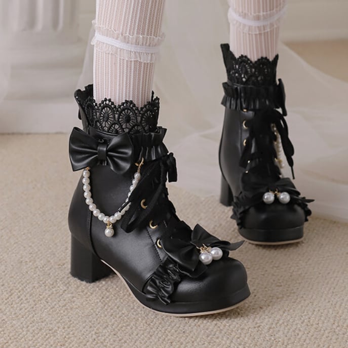 YUMEKAWA ♡ ( 3 colors ) High-cut boots with pearls #kutu38
