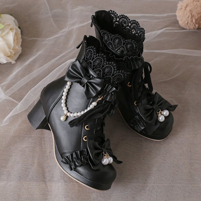 YUMEKAWA ♡ ( 3 colors ) High-cut boots with pearls #kutu38