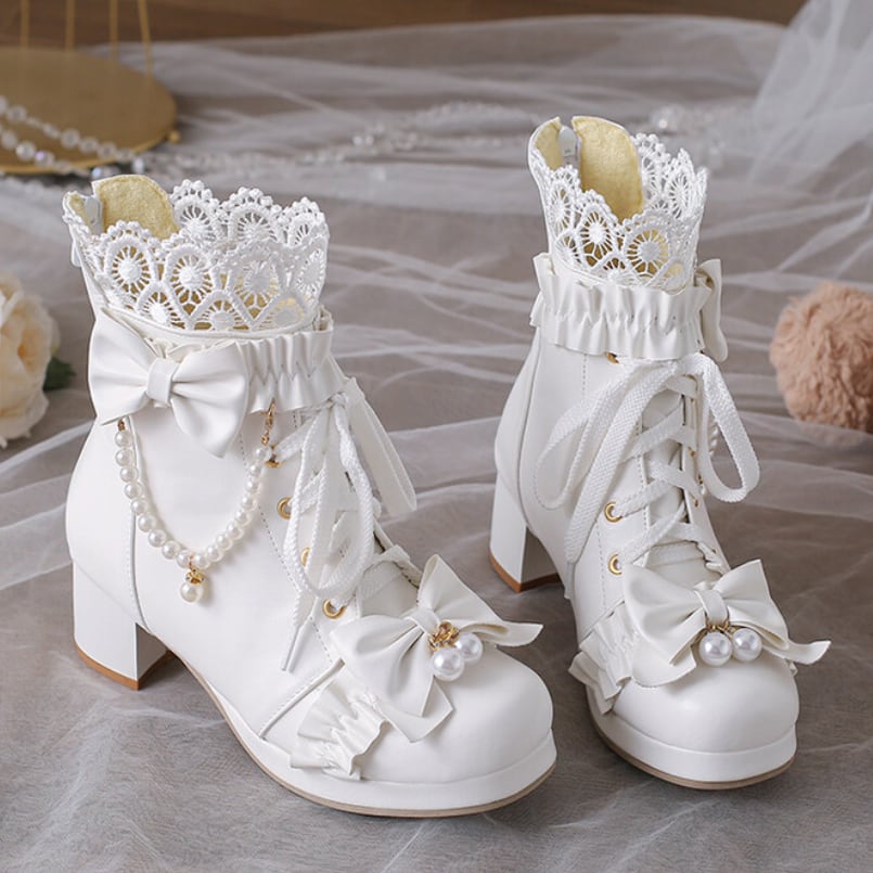 YUMEKAWA ♡ ( 3 colors ) High-cut boots with pearls #kutu38