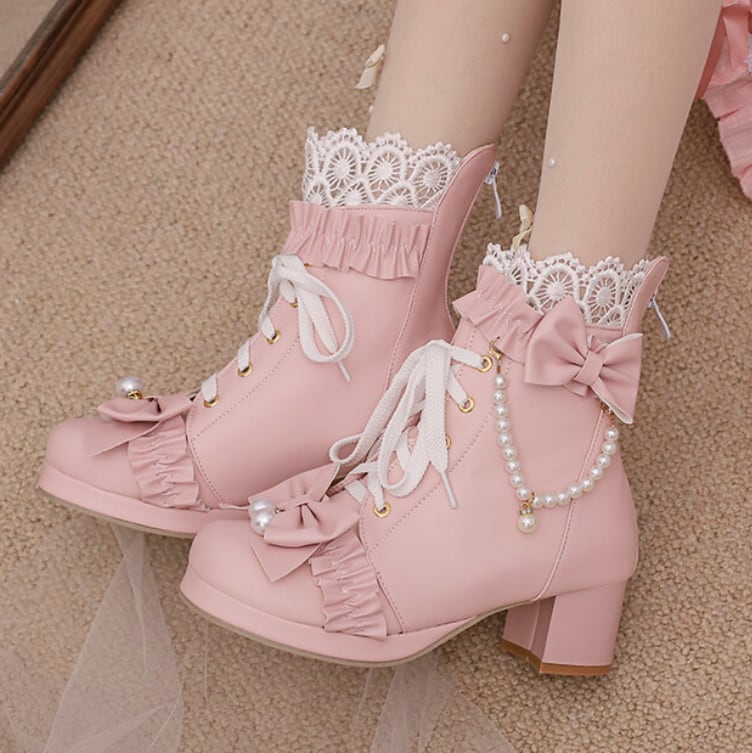 YUMEKAWA ♡ ( 3 colors ) High-cut boots with pearls #kutu38