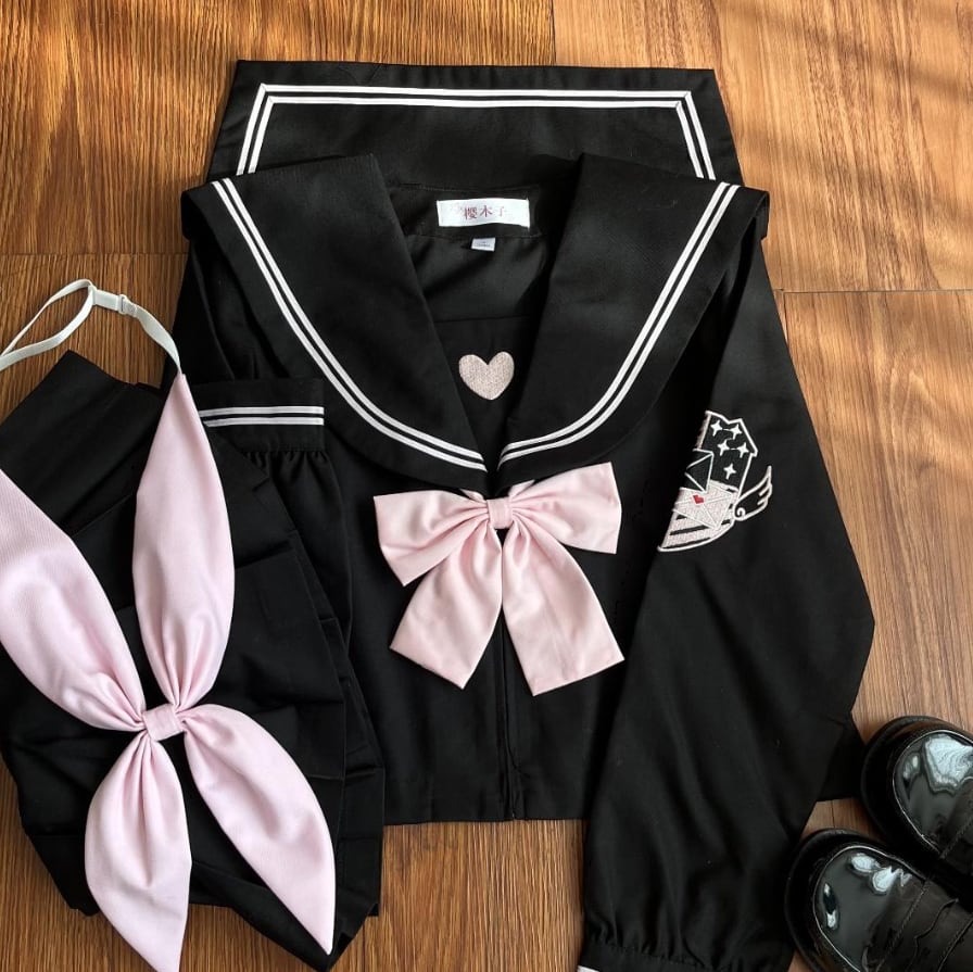 YUMEKAWA ♡ pink heart embroidered sailor outfit #seifuku18