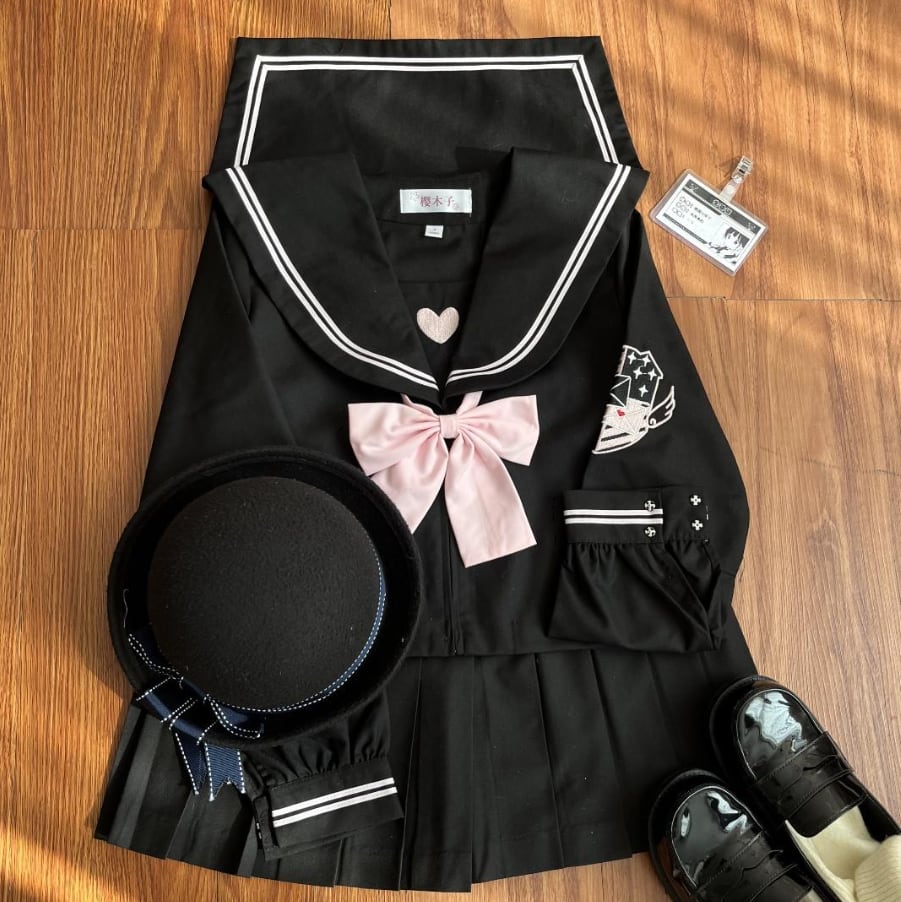 YUMEKAWA ♡ pink heart embroidered sailor outfit #seifuku18