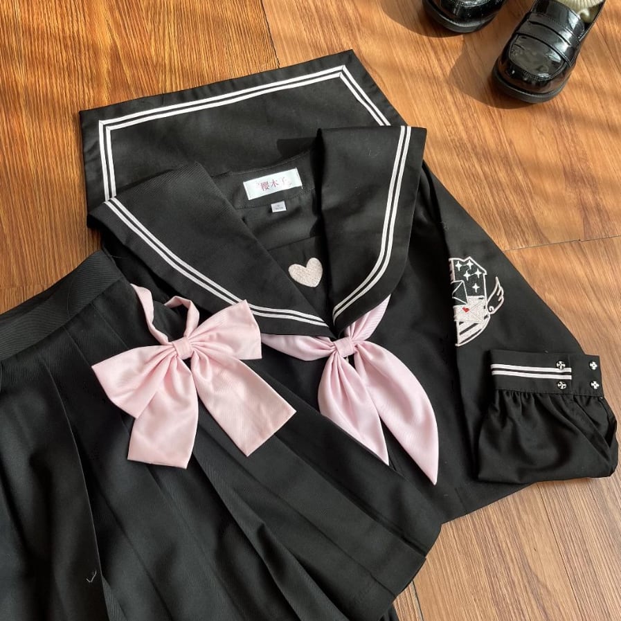 YUMEKAWA ♡ pink heart embroidered sailor outfit #seifuku18