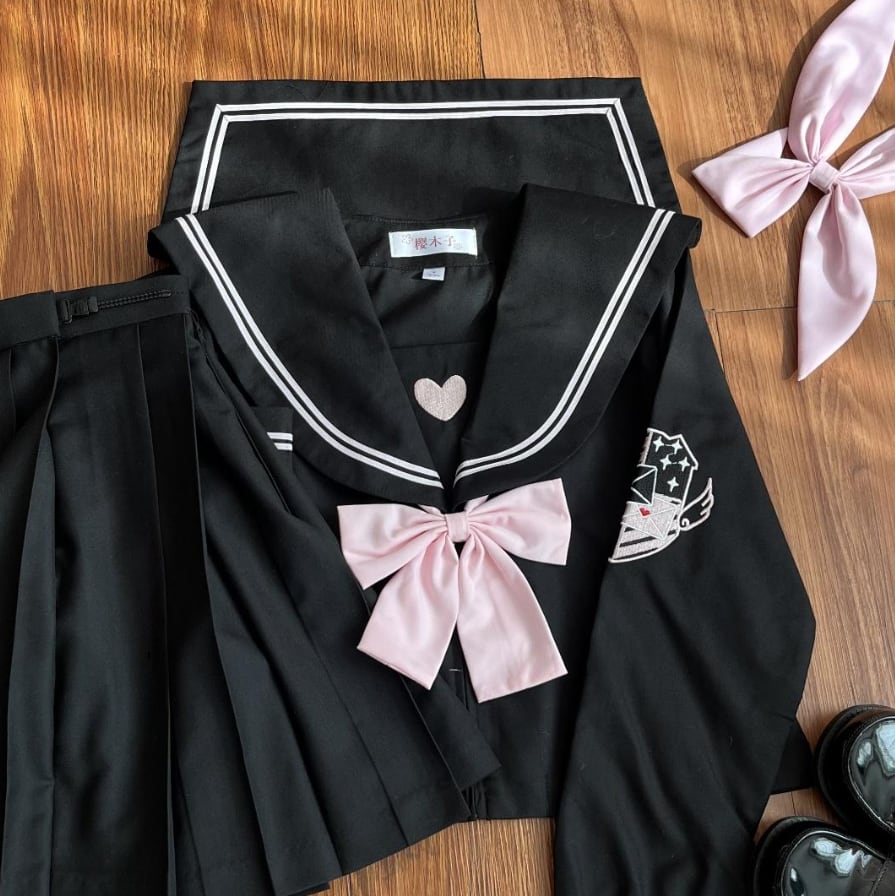 YUMEKAWA ♡ pink heart embroidered sailor outfit #seifuku18