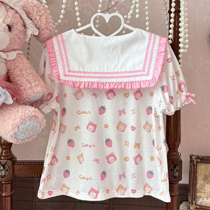 YUMEKAWA ♡ ( 2 colors ) Strawberry top & suspender skirt #set1