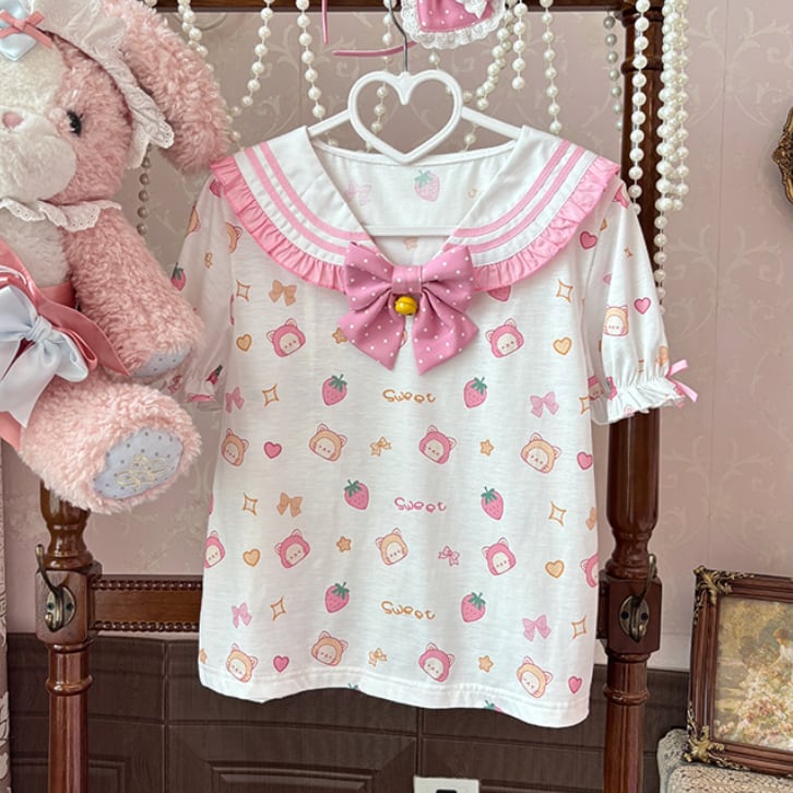 YUMEKAWA ♡ ( 2 colors ) Strawberry top & suspender skirt #set1