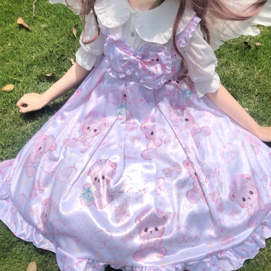 YUMEKAWA ♡ ( 2 colors ) matching cloth with white blouse and pink bare jumperskirt #set16